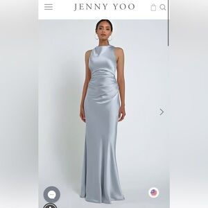 Jenny Yoo Silver Sheath Dress Halter Neckline Ruched